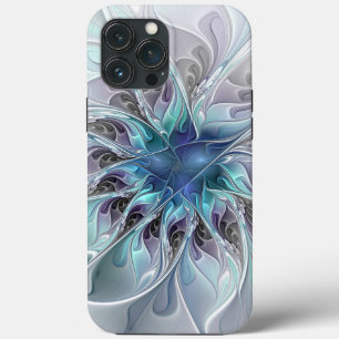 Flourar Abstrato Moderno Flor Fractal Com Azul