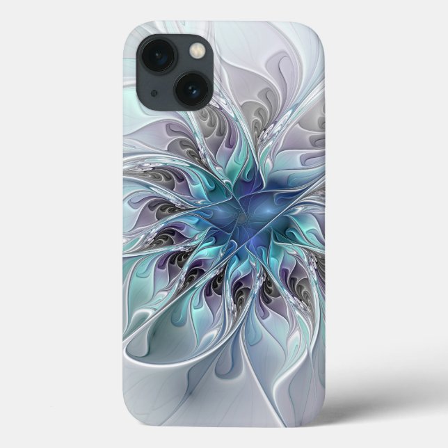 Flourar Abstrato Moderno Flor Fractal Com Azul (Verso)