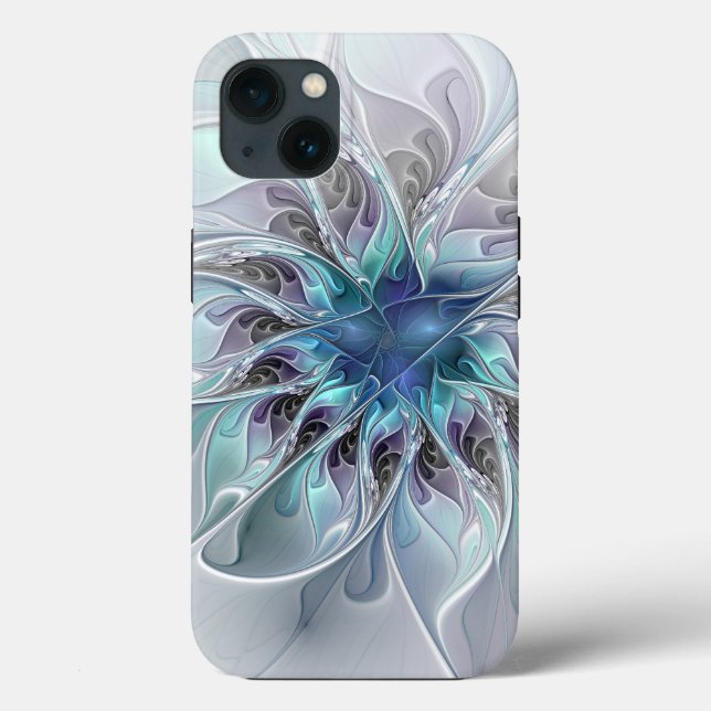 Flourar Abstrato Moderno Flor Fractal Com Azul (Verso)