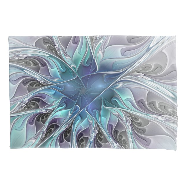 Flourish Abstract Modern Fractal Flower With Blue (Frente)