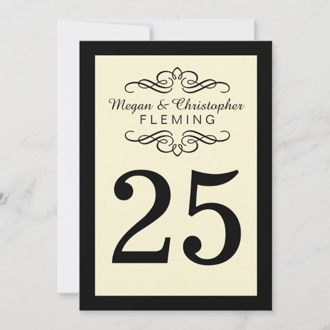 Flourish Cartão de Mesa Marfim e Preto Número 25 (Frente)