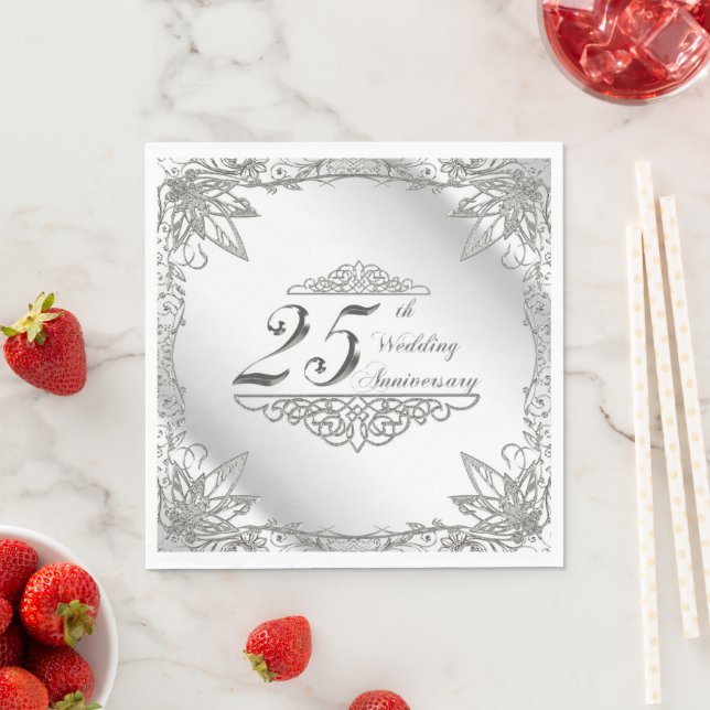 Flourish Prata Guardanapos para Aniversário de Cas (Insitu)