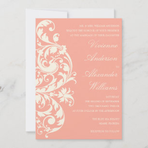 FLOURISMO DE CORAL E CREME  CONVITE DE CASAMENTO