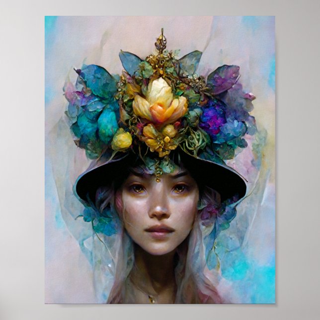 Flower Hat Fantasy Art Poster (Frente)