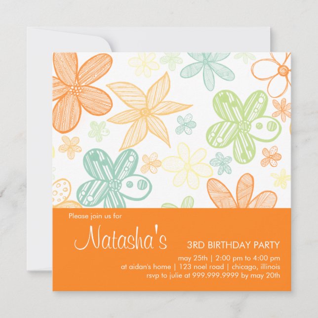 Flower Scribbles ・ Convite de Aniversário (Frente)