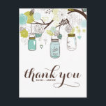 FLOWERS & MASON JARS CASAMENTO OBRIGADO AO CARTÃO<br><div class="desc">FLOWERS & MASON JARS CASAMENTO OBRIGADO AO CARTÃO POSTAL DIVERTIDO e obrigado caprichoso que você postcard perfeito para primavera e casamentos de verão. Itens correspondentes e outras cores estão disponíveis na minha loja.</div>