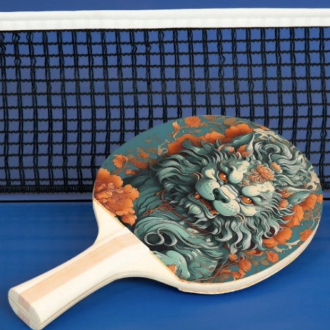 Flu Leão da Sabedoria  Raquete de Ping Pong (Asian Lion Head  6"x 6.25"strike pad. Ergonomic handle quality laminated hardwood.)