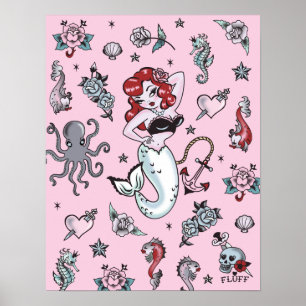 Fluff Molly Mermaid Poster rosa