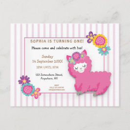 Fluffy Llama Stripe Rosa Primeiro Convite de Anive