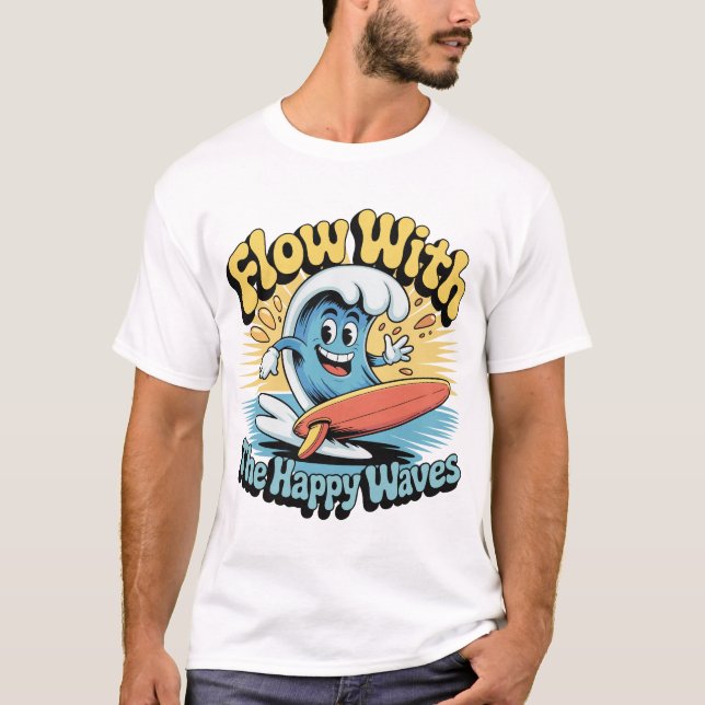 Fluir Com as Ondas Felizes Estilo Surf Camiseta Ma (Frente)