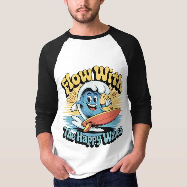 Fluir Com as Ondas Felizes Estilo Surf Camiseta Ma (Frente)