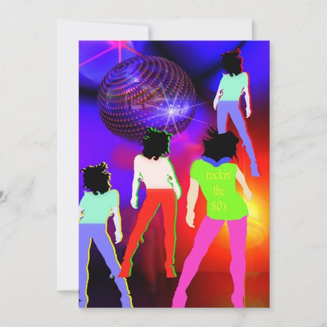 Fluorescente de disco dos anos 80 com tema convite (Frente)
