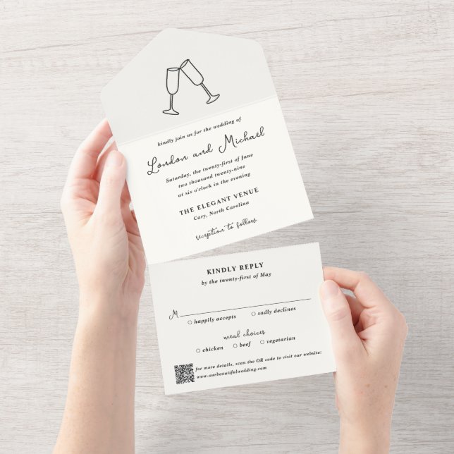 Flutes Desenhadas à Mão Código QR Casamento Modern (Aba destacável)