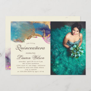 flutuante dourado faux Quinceanera Foto Convite