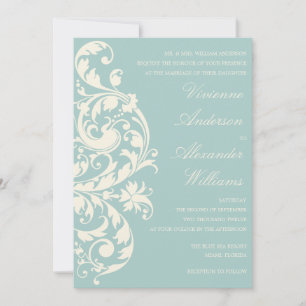 FLUXO AZUL E CREME DE VINTAGEM CONVITE DE CASAMEN