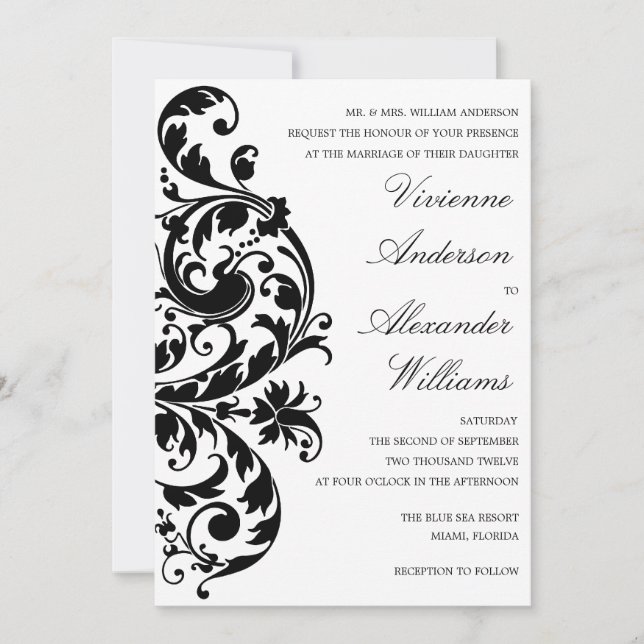FLUXO PRETO E BRANCO| CONVITE DE CASAMENTO (Frente)