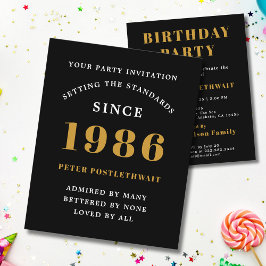 Flyer 1986 Budget 40th Birthday Invitation Black Gold