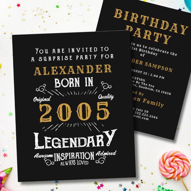Flyer 2005 Budget 21st Birthday Invitation Legend (2005 birthday invitation budget flyer. White background.)