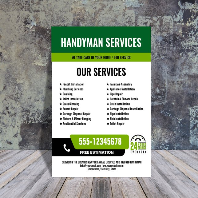 Flyer 24/7 Handyman & Plumbing Services BLACK GREEN (Criador carregado)