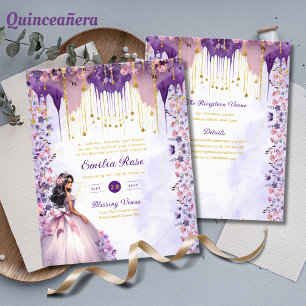 Flyer 25 Espargo Dourado Roxo Quinceanera Vestido Floral