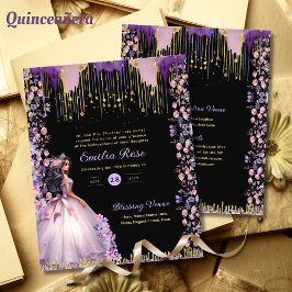 Flyer 25 Espargo Dourado Roxo Quinceanera Vestido Floral