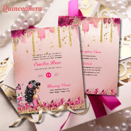 Flyer 25 PINK Rosa Dourada Vestido de Quinceanera Floral