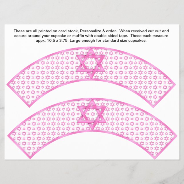 Flyer 2 Papel de Cupcake Personalizado Bat Mitzvah Rosa (Frente)