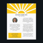 Flyer 3 | Foto personalizada Moderno Sunrise Amarelo<br><div class="desc">Mostre sua marca de uma forma nova e inspiradora com este moderno folheto personalizável. Projetado para irradiar positividade e profissionalismo, ele apresenta um nascer de sol amarelo quente com raios solares em um fundo branco limpo, perfeito para empresas que querem fazer uma primeira impressão confiante e otimista. Adicione facilmente sua...</div>