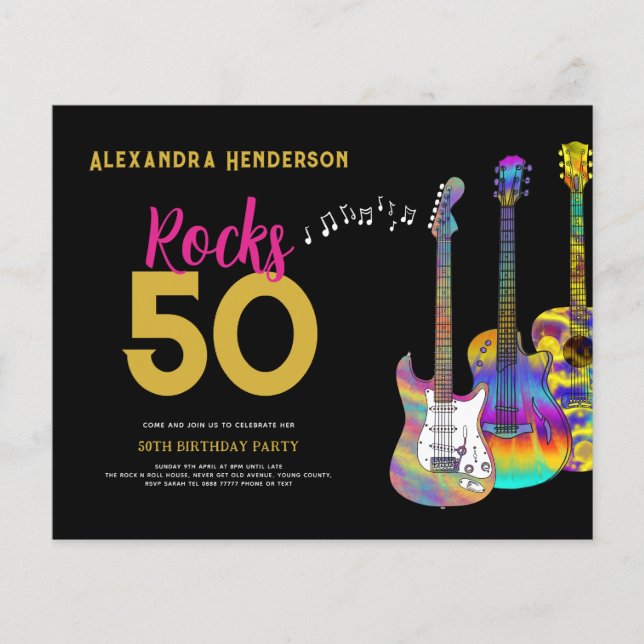 Flyer 50º aniversário Rock n Roll Party Pink Orçamento (Frente)