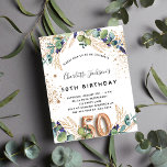 Flyer 50.º aniversário do eucalipto convite orçamental<br><div class="desc">Por favor, note que este convite está no papel de folheto e é muito fino. Os envelopes não estão incluídos. Para convites mais espessos (mesmo design) visite nossa loja. Para uma 50ª festa de aniversário. Um fundo branco decorado com verde de eucalipto e folhas de ouro. Pontos de brilho falsos...</div>