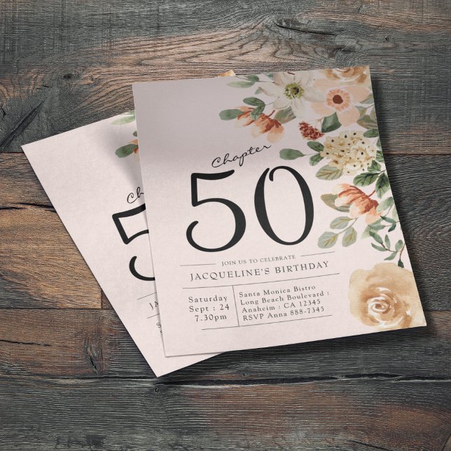 Flyer 50.º Aniversário do Orçamento (Budget floral 50th birthday invitations. Personalize with your details to make it unique.
 )