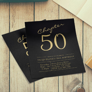 Flyer 50.º aniversário Dourado Convite orçamental Preto