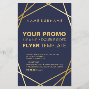 Flyer 5,5" geométrico Dourado minimalista moderno x 8,5