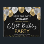 Flyer 60ª Festa de aniversário Salvar a data<br><div class="desc">Orçamento 60º convites de aniversário. Design de balões de ouro fino e prateado com opções de modelo personalizadas fáceis de mudar.</div>