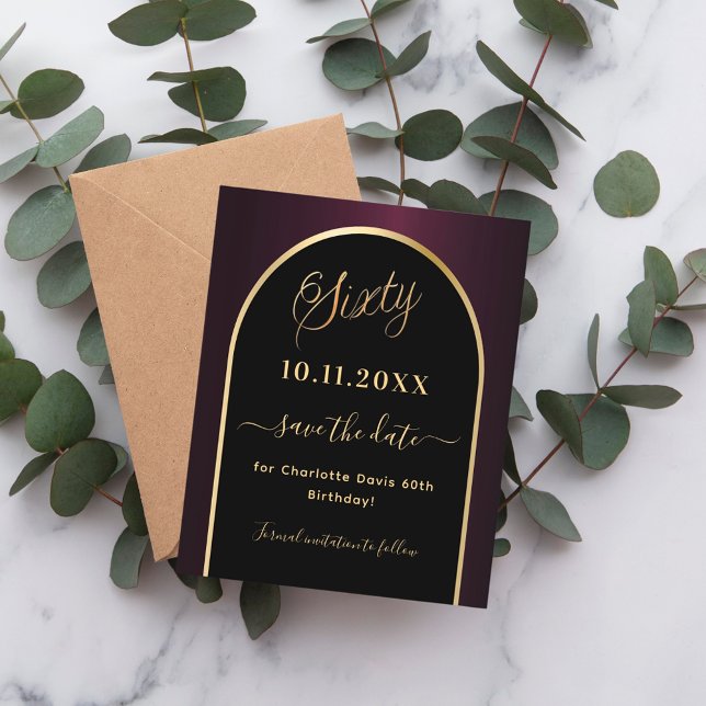 Flyer 60º aniversário do orçamento negro burgundy salvar (Criador carregado)