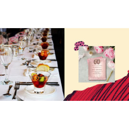 Flyer 60.º Aniversário rosa ouro-brilho convite orçament