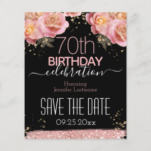 Flyer 70 Birthday Pink Glitter Floral