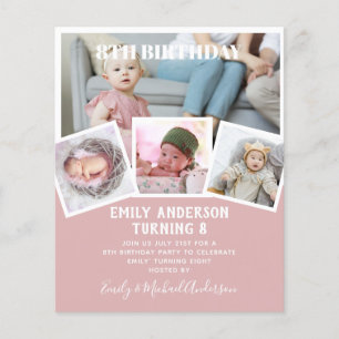 Flyer 8.º Aniversário Colagem de Fotos Convidam Menina M