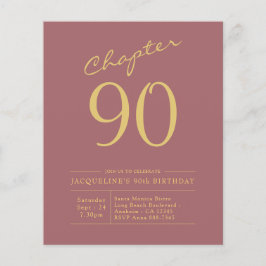 Flyer 90 Aniversário Dourado Convite Orçamental Rosa