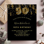 Flyer 90 de aniversário convite para o orçamento do leop<br><div class="desc">Por favor, note que este convite está no papel de folheto e é muito fino. Os envelopes não estão incluídos. Para convites mais espessos (mesmo design) visite nossa loja. Um convite moderno, na moda e glamouroso para uma festa de aniversário 90. Um fundo preto, decorado com confete. O nome é...</div>