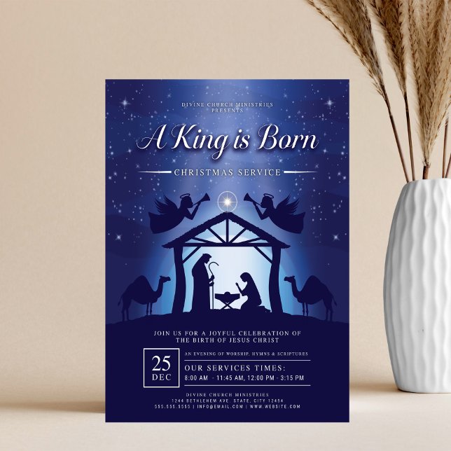 Flyer A King is Born Blue Nativity Scene Church (Criador carregado)