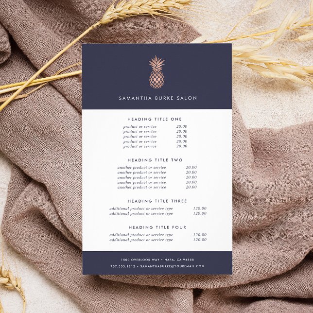 Flyer Abacaxi Rosa Dourado Faux | Preços e serviços (Criador carregado)