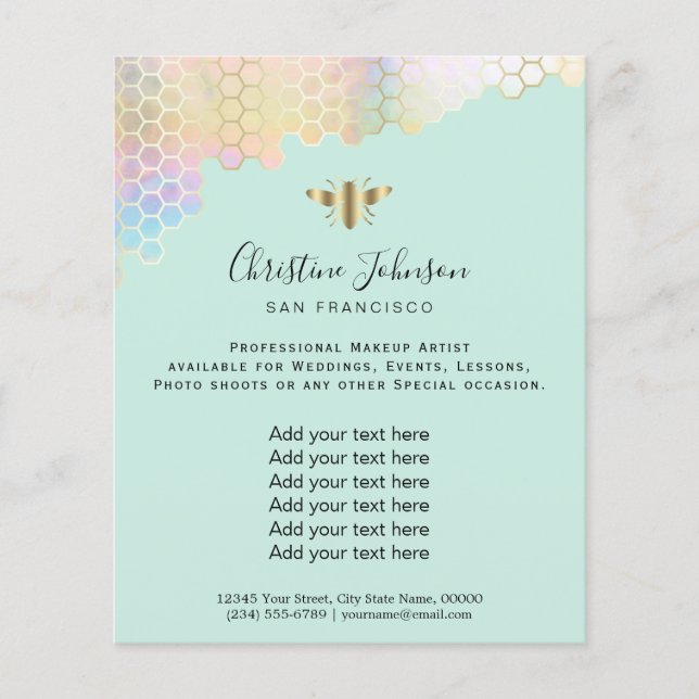 Flyer abelha alveolada sobre fundo da menta (Frente)