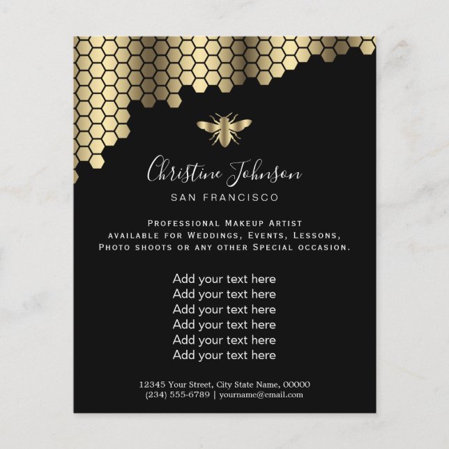 Flyer abelha alveolada sobre fundo negro (Frente)