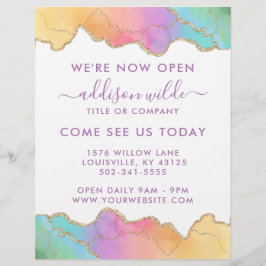 Flyer Abertura de Negócios em Ágata Aquarela Arco-íris e