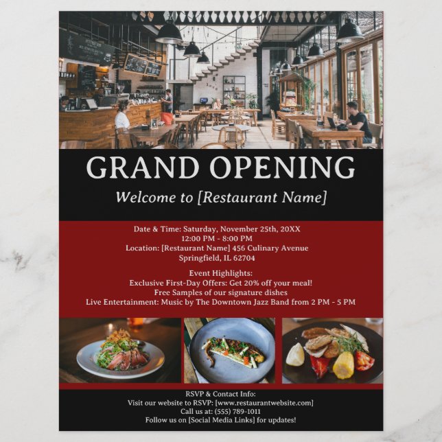 Flyer Abertura de restaurante ou café personalizado (Frente)