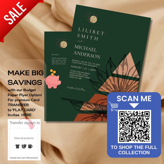 Flyer ABSTRATO Emerald Green Pampas Grass Casamento (Criador carregado)