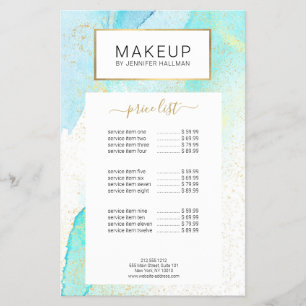 Flyer Abstrato Teal Blue Watercolor com pó Dourado