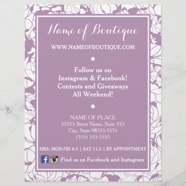 Flyer Acontecimentos de Boutique Floral Roxo Moderno (Frente)