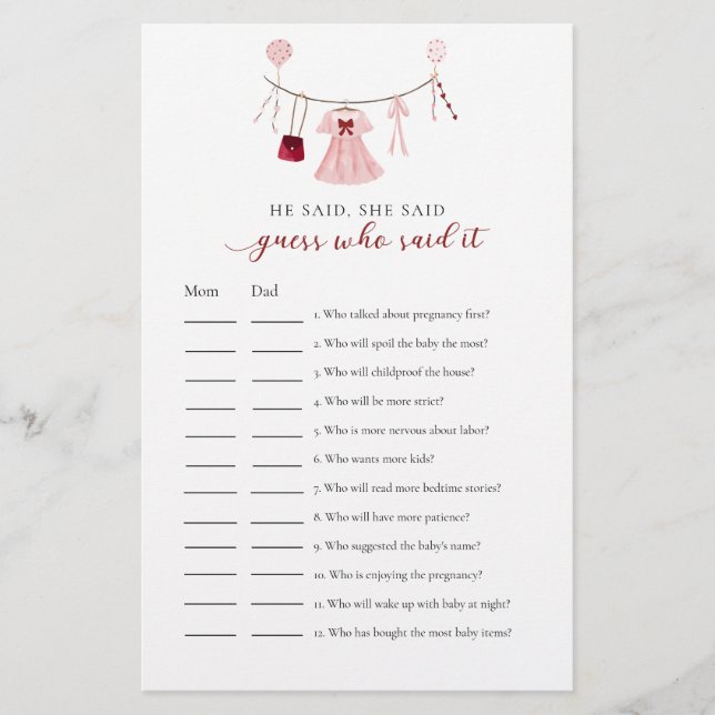 Flyer Adivinha quem disse isso Pequeno Chá de fraldas (Frente)